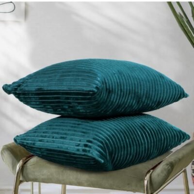24 Inch x 24 Inch, Green, Cushion Cover Set of 2, Decorative Sofa Living Room Home Square Cushion Covers, Aesthetic Corduroy Striped Double Sided